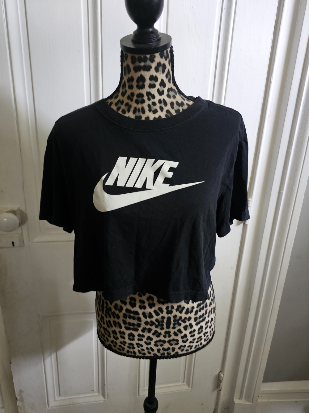 Nike Black Cropped Logo Tee with White Swoosh